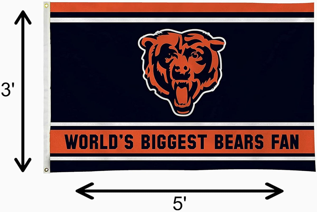 Chicago Bears 3x5 Feet Flag Banner, World's Biggest Fan, Metal Grommets, Single Sided, Indoor or Outdoor Use 7