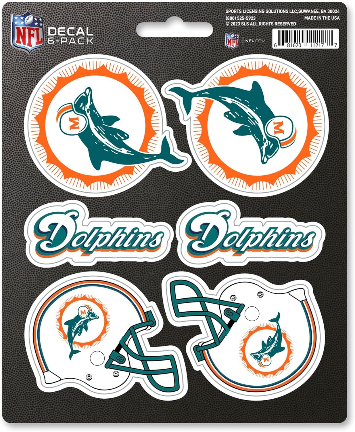 Miami Dolphins 6-Piece Decal Sticker Set, Vintage Retro Logo, 5x6 Inch Sheet, Gift for football fans for any hard surfaces around home, automotive, personal items 1