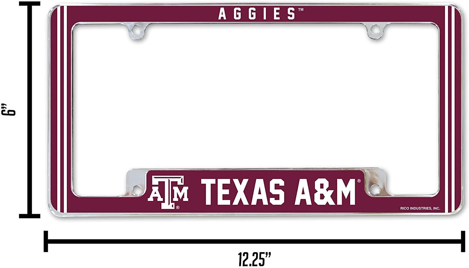 Texas A&M University Aggies Metal License Plate Frame Chrome Tag Cover Alternate Design 6x12 Inch 4