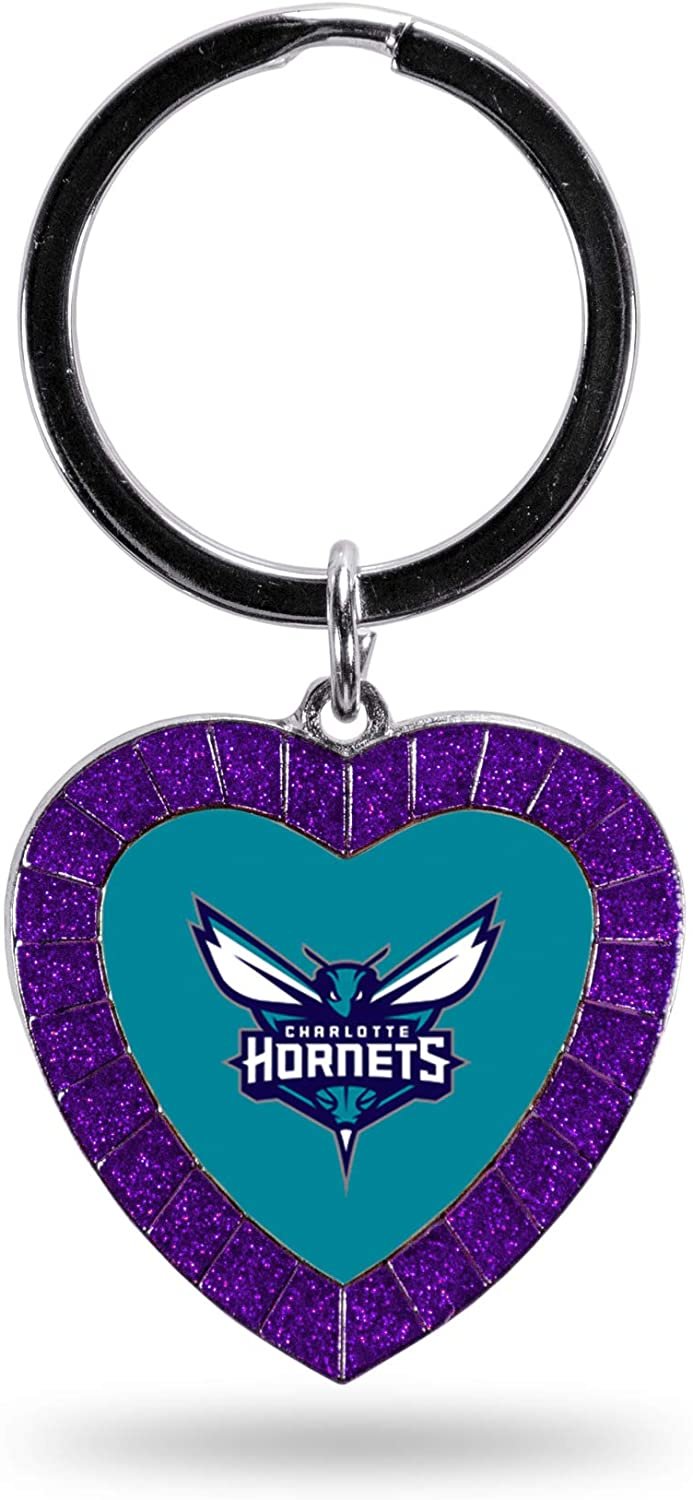 Charlotte Hornets Metal Keychain Rhinestone Colored Heart Shape 1