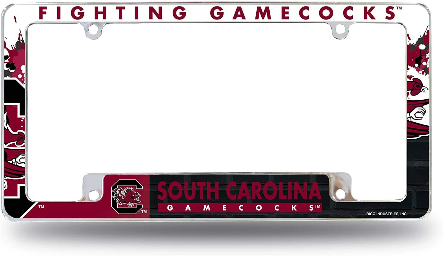 University of South Carolina Gamecocks Metal License License Plate Frame Tag Cover, All Over Design, 12x6 Inch 1