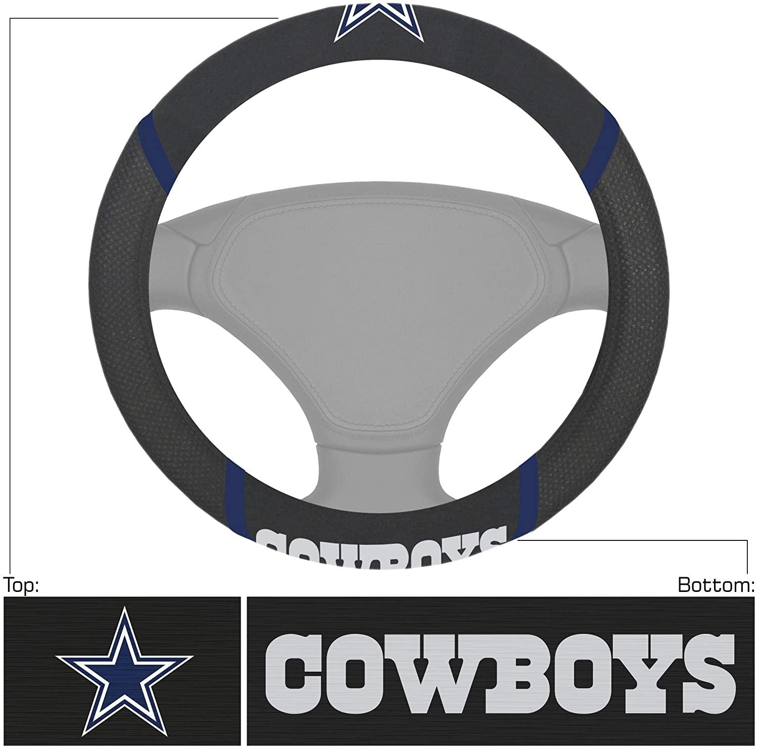 Dallas Cowboys Premium 15 Inch Black Emroidered Steering Wheel Cover 2