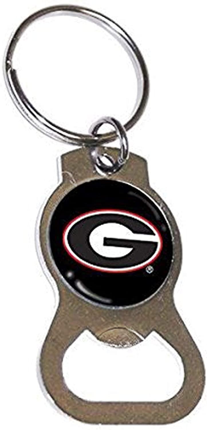 University of Georgia Bulldogs Premium Solid Metal Bottle Opener Keychain, Silver Key Ring, Team Logo