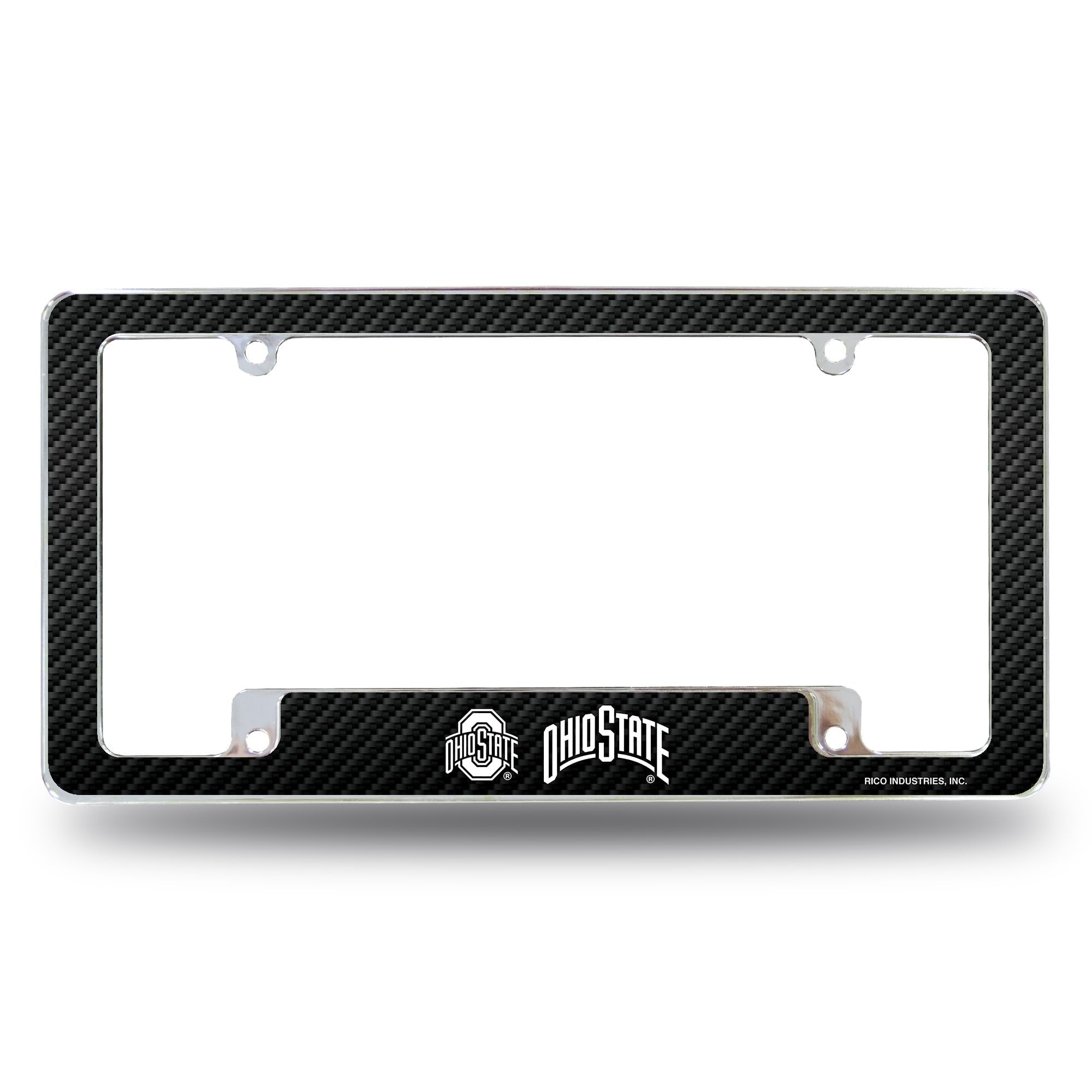 Ohio State University Buckeyes Metal License Plate Frame Chrome Tag Cover, Carbon Fiber Design, 6x12 Inch