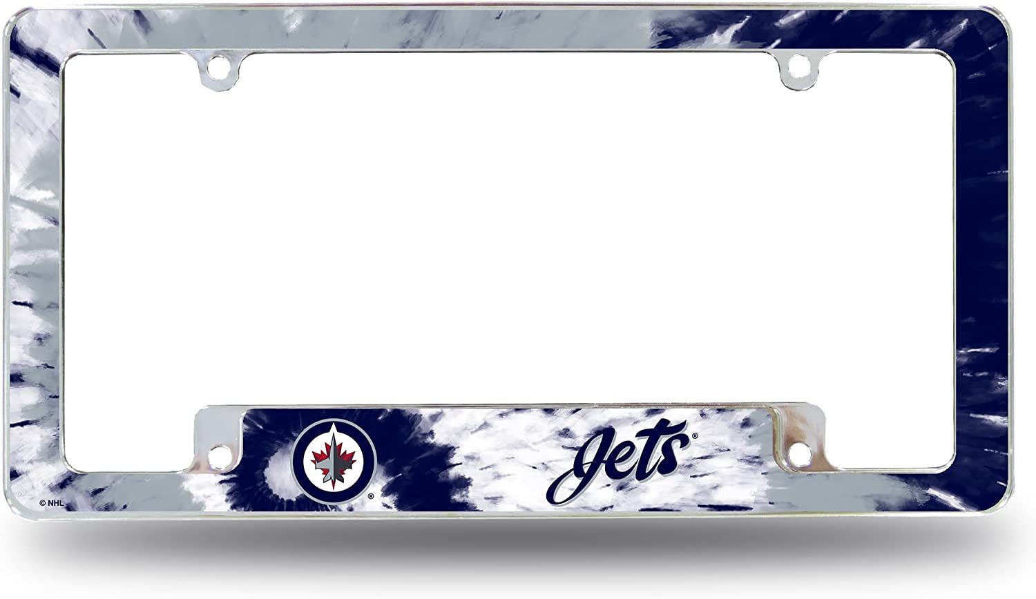 Winnipeg Jets Metal License Plate Frame Chrome Tag Cover Tie Dye Design 6x12 Inch 1