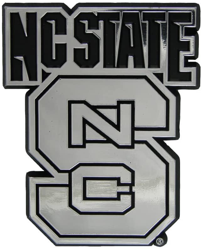 North Carolina State University Wolfpack Auto Emblem, Plastic Molded, Silver Chrome Color, Raised 3D Effect, Adhesive Backing