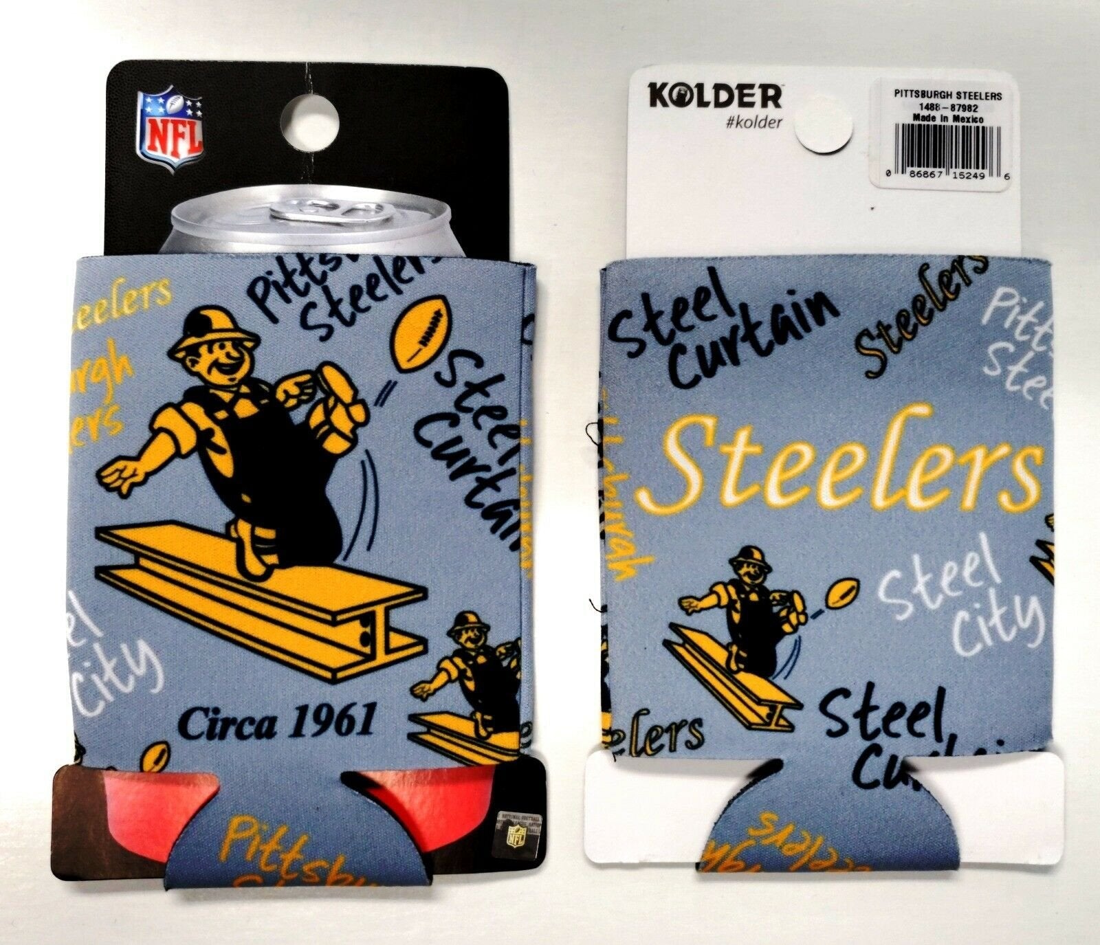 Pittsburgh Steelers 2-Pack CAN Flashback Beverage Insulator Neoprene Holder 1
