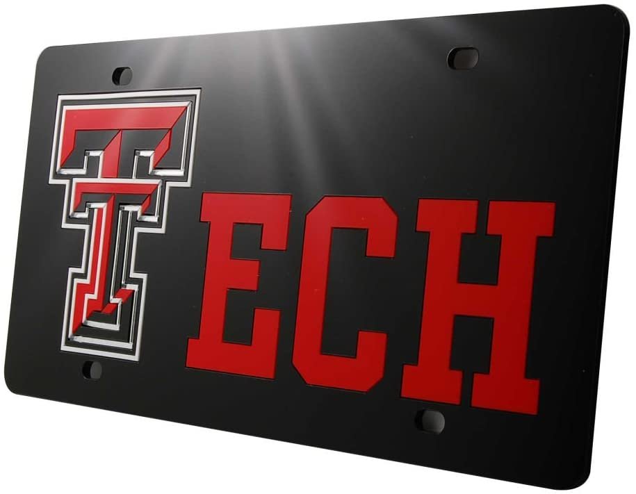 Texas Tech University Red Raiders Premium Laser Cut Tag License Plate, Mirrored Acrylic Inlaid, 6x12 Inch 1