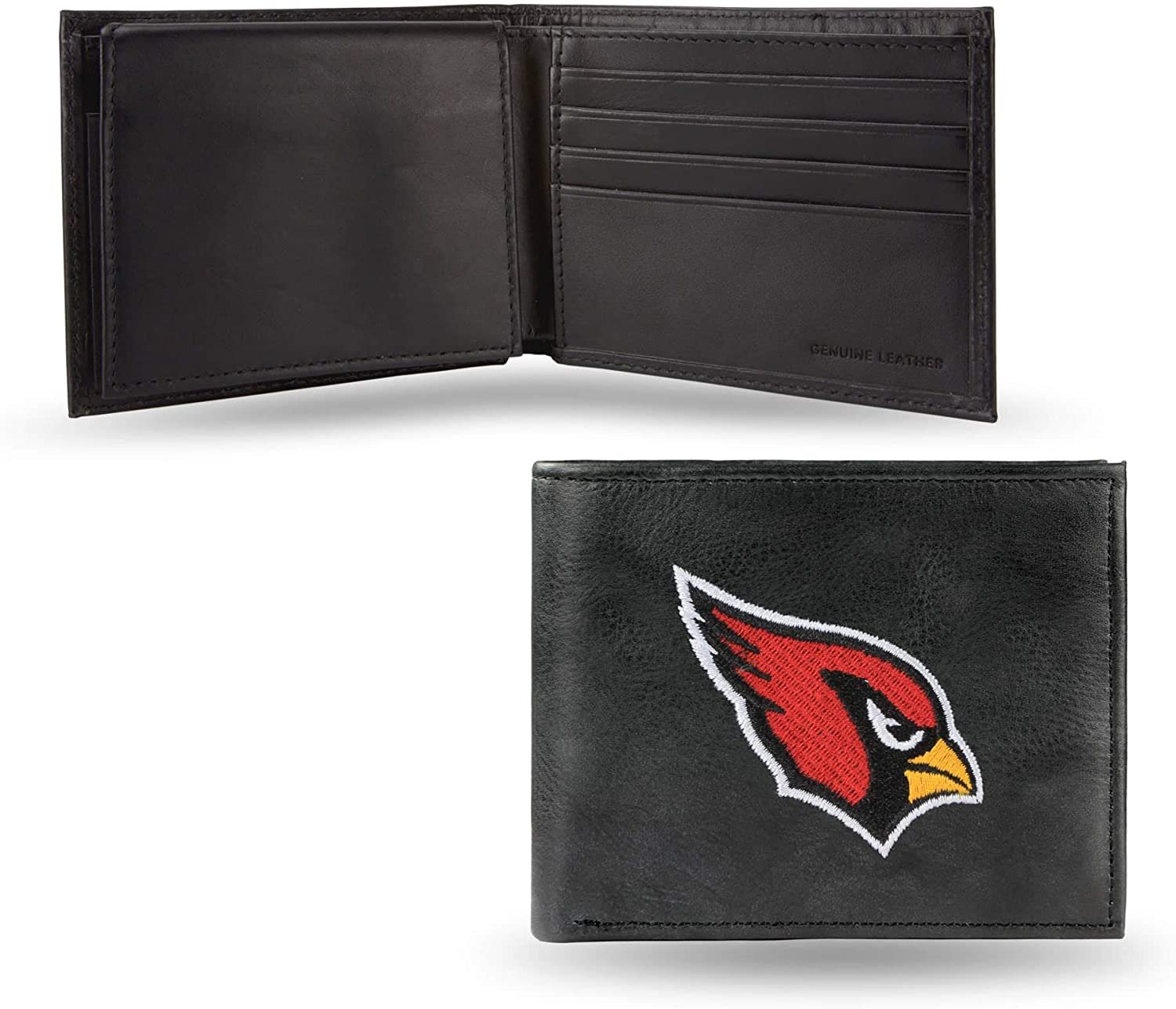 Arizona Cardinals Premium Black Leather Wallet, Bifold Billfold, Embroidered Logo 1