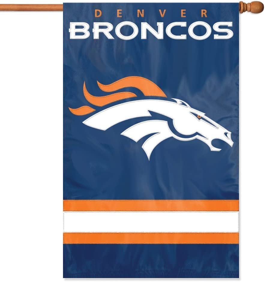 Denver Broncos Banner Flag Premium Double Sided Embroidered Applique 28x44 Inch 1