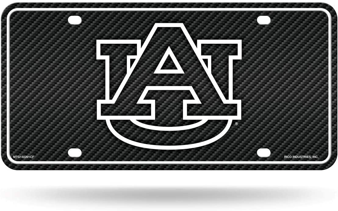 Auburn University Tigers Metal Auto Tag License Plate, Carbon Fiber Design, 6x12 Inch