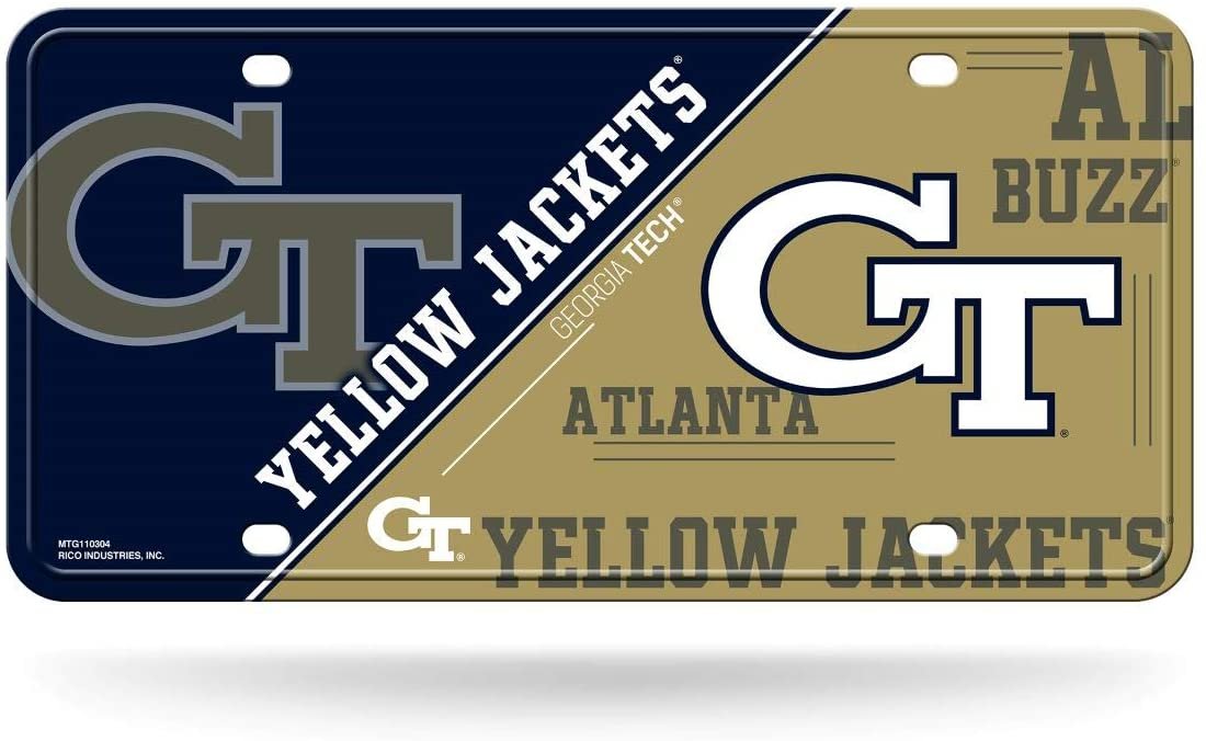 Georgia Tech University Yellow Jackets Metal Auto Tag License Plate, Split Design, 6x12 Inch 1