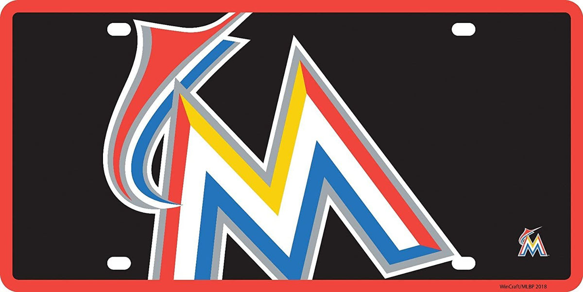 Miami Marlins Premium Laser Cut Tag License Plate, Mega Logo, Mirrored Acrylic Inlaid, 6x12 Inch 1