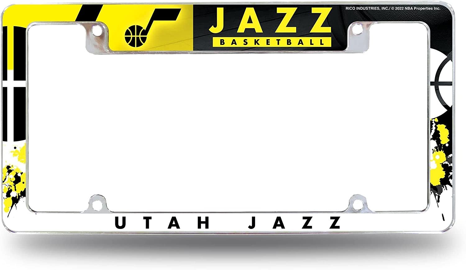 Utah Jazz Metal License Plate Frame Chrome Tag Cover All Over Design 6x12 Inch 1