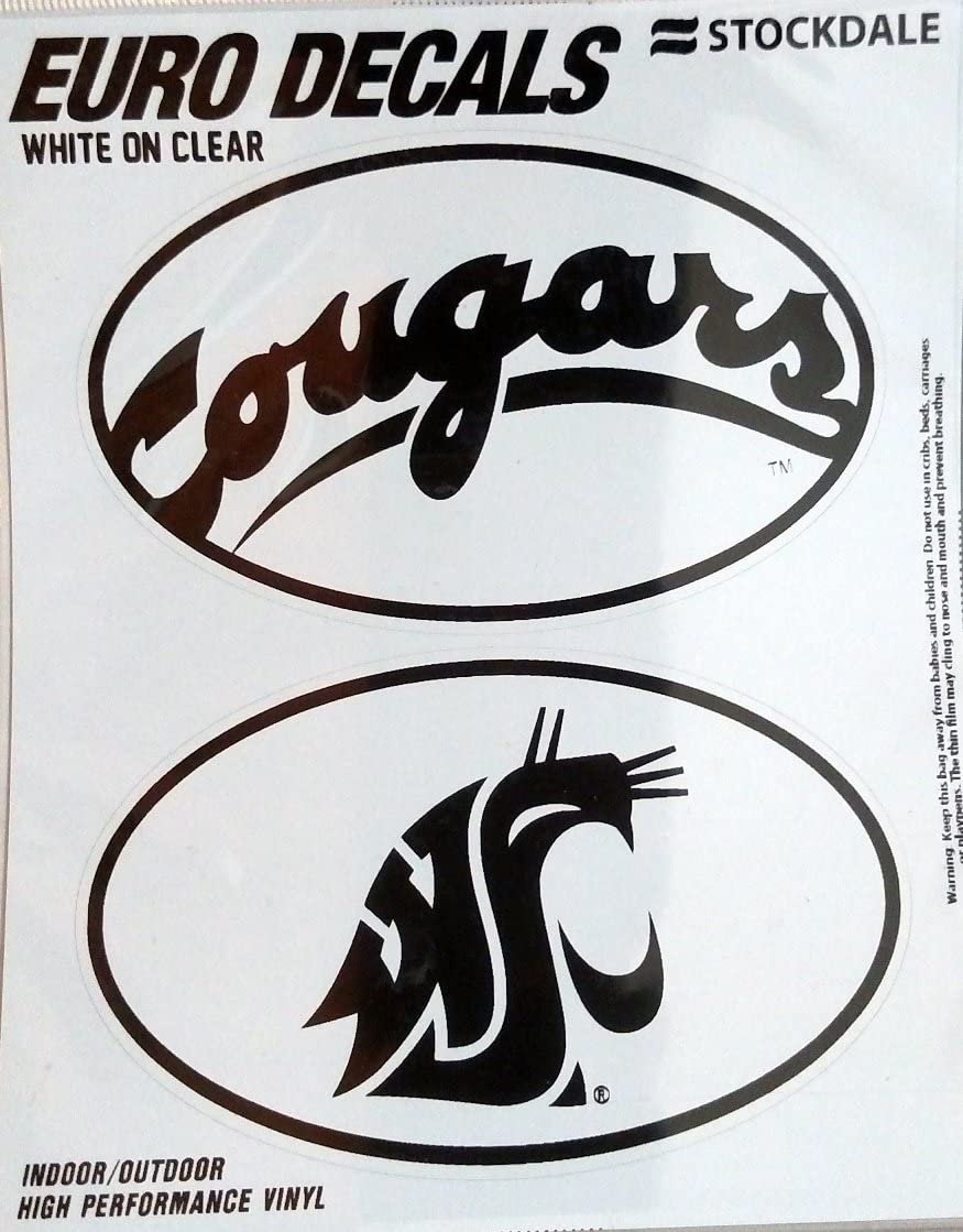Washington State University Cougars 2-Piece White and Clear Euro Decal Sticker Set, 4x2.5 Inch Each 1
