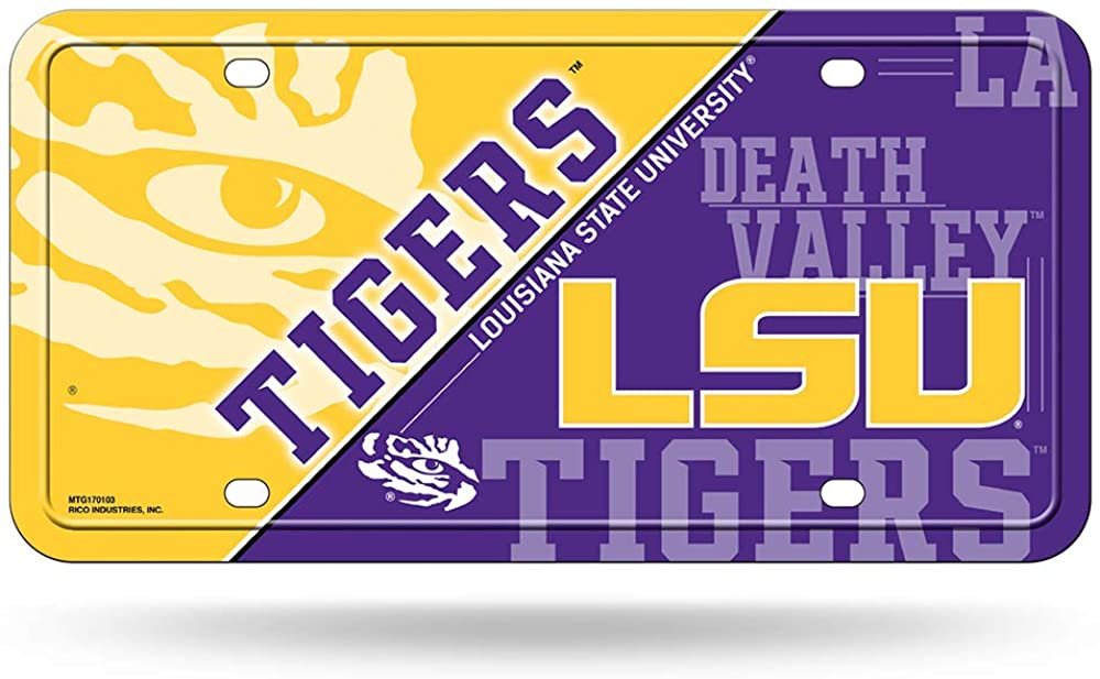 Louisiana State University LSU Tigers Metal Auto Tag License Plate, Split Design, 6x12 Inch