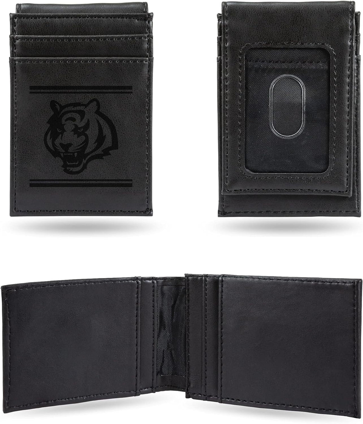 Cincinnati Bengals Premium Black Leather Wallet, Front Pocket Magnetic Money Clip, Laser Engraved, Vegan 1