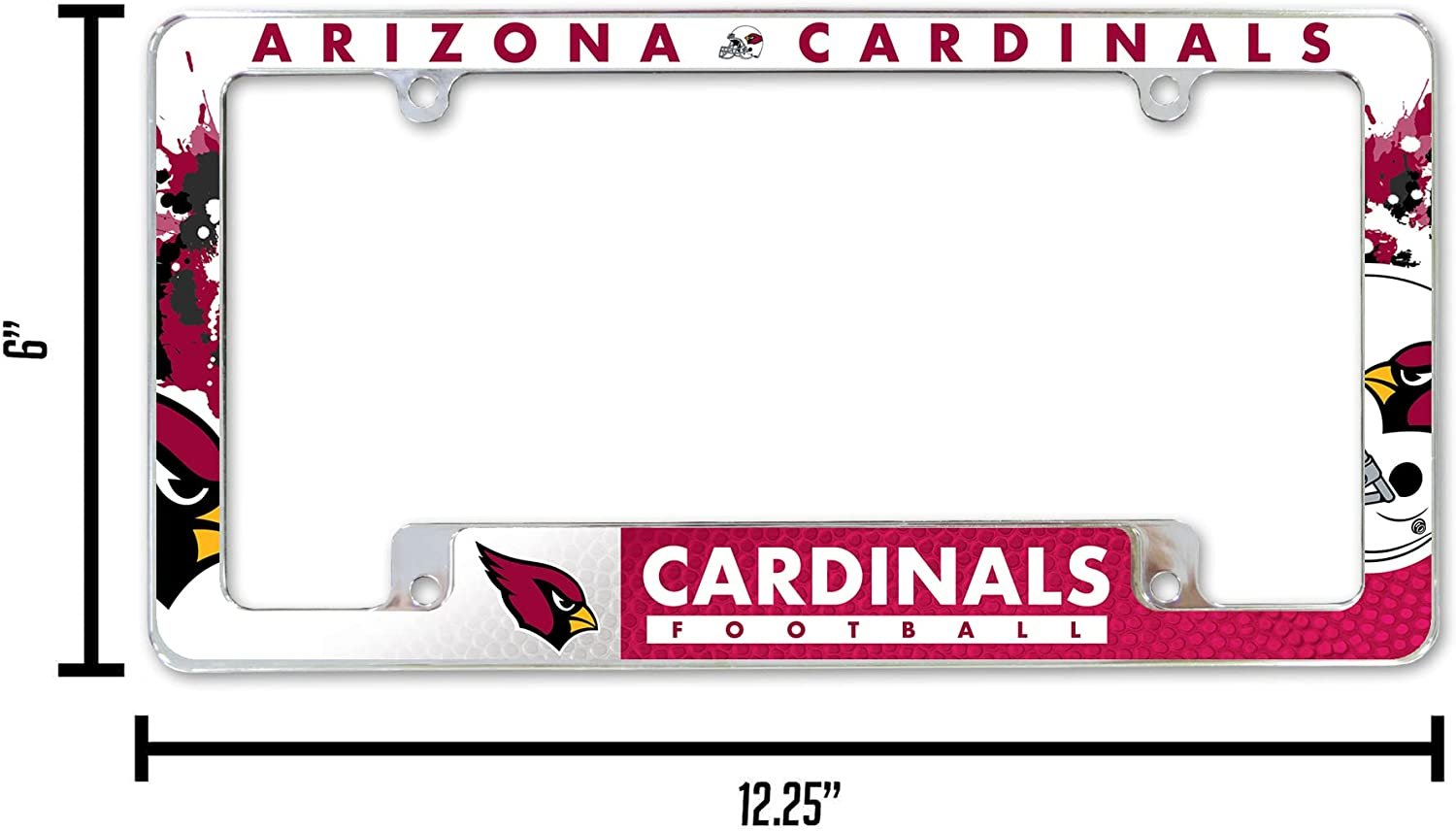 Arizona Cardinals Metal License License Plate Frame Tag Cover, All Over Design, 12x6 Inch 4