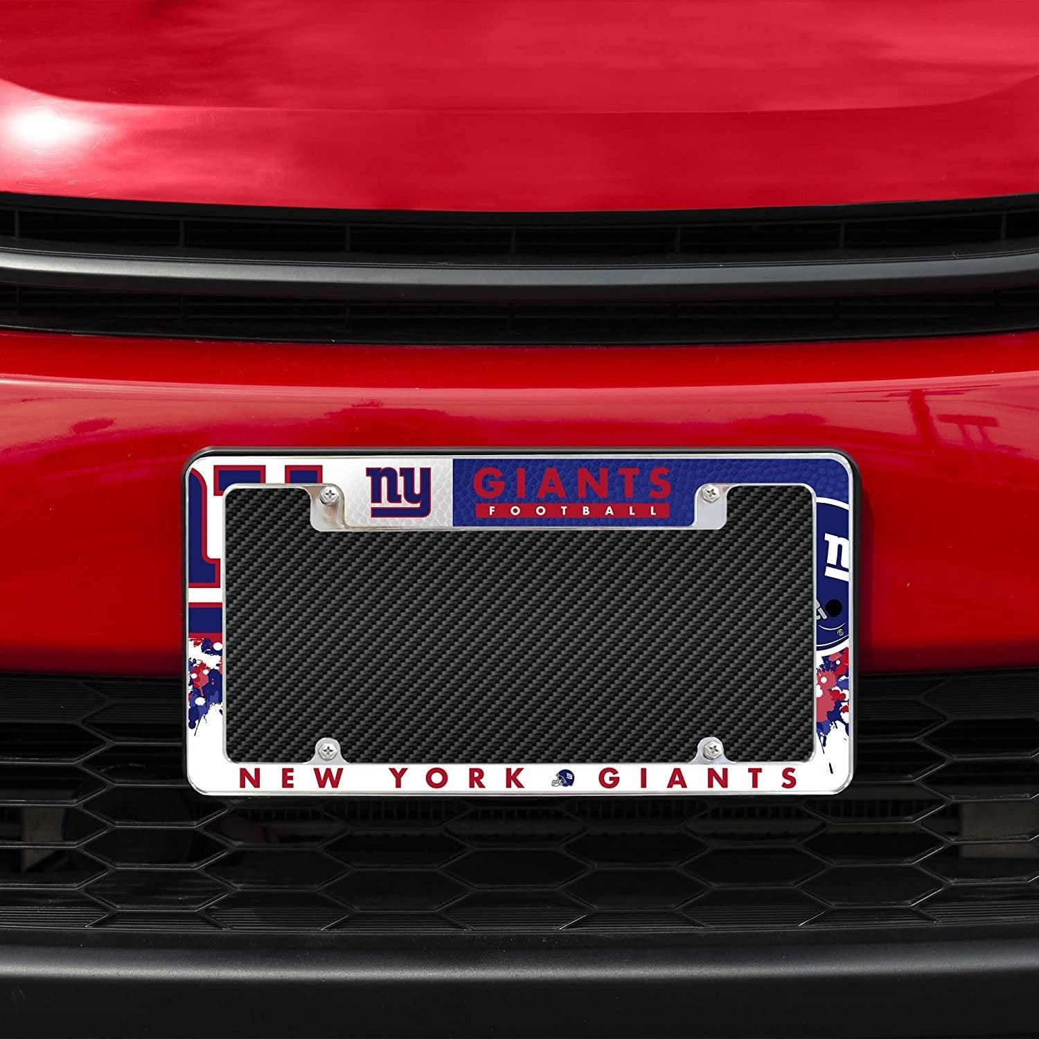 New York Giants Metal License Plate Frame Tag Cover 6x12 All Over Design EZ View