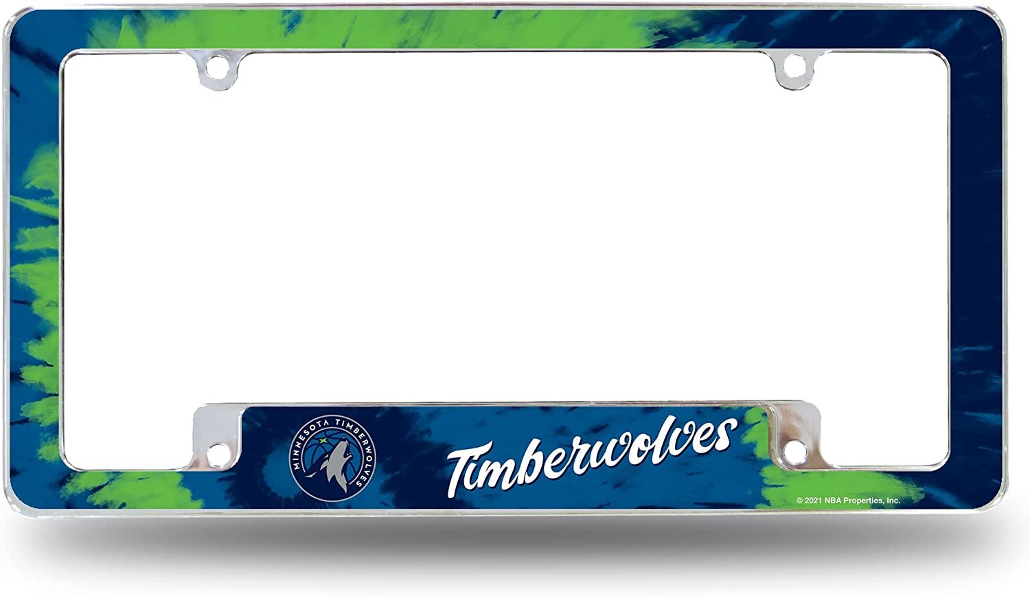 Minnesota Timberwolves Metal License Plate Frame Chrome Tag Cover Tie Dye Design 6x12 Inch 1