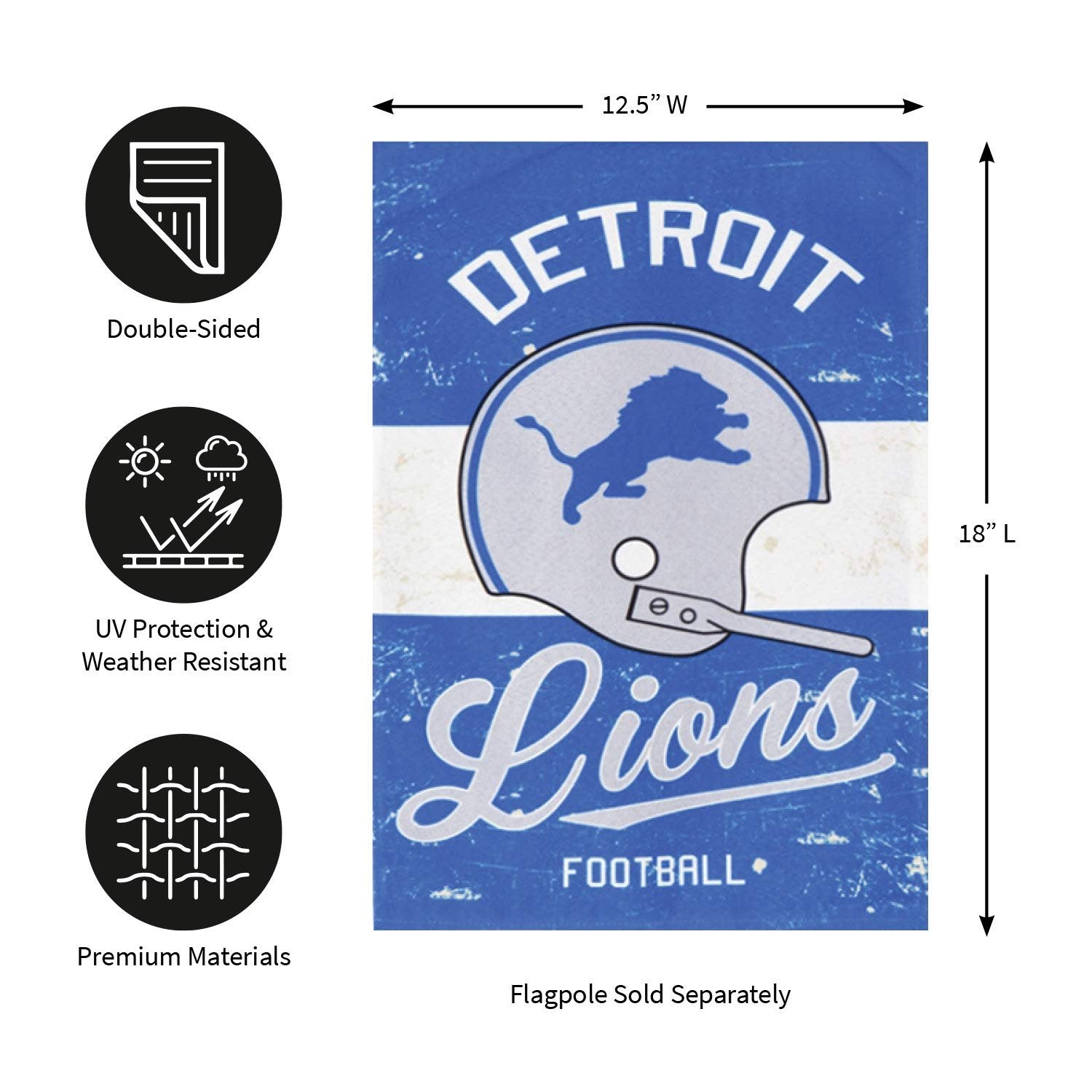 Detroit Lions Premium Double Sided Garden Flag Banner, Vintage Design, Linen, 13x18 Inch, Outdoor, Display Pole Sold Separately 4