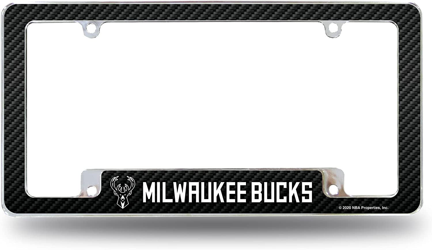 Milwaukee Bucks Metal License Plate Frame Chrome Tag Cover Carbon Fiber Design 6x12 Inch 1