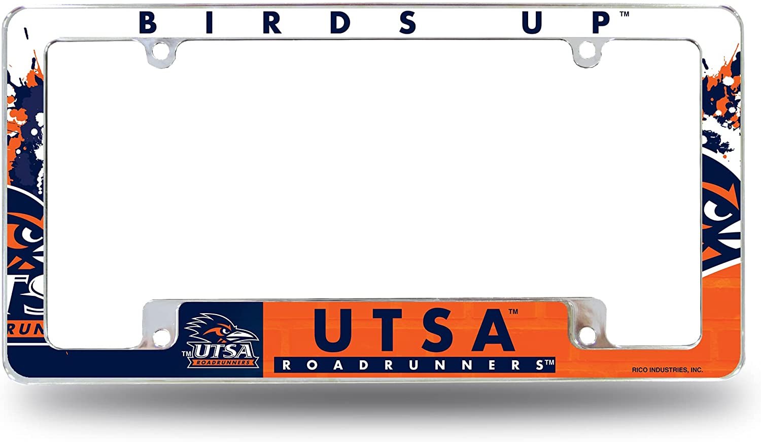 University of Texas San Antonio Roadrunners UTSA Metal License Plate Frame Chrome Tag Cover All Over Design 6x12 Inch