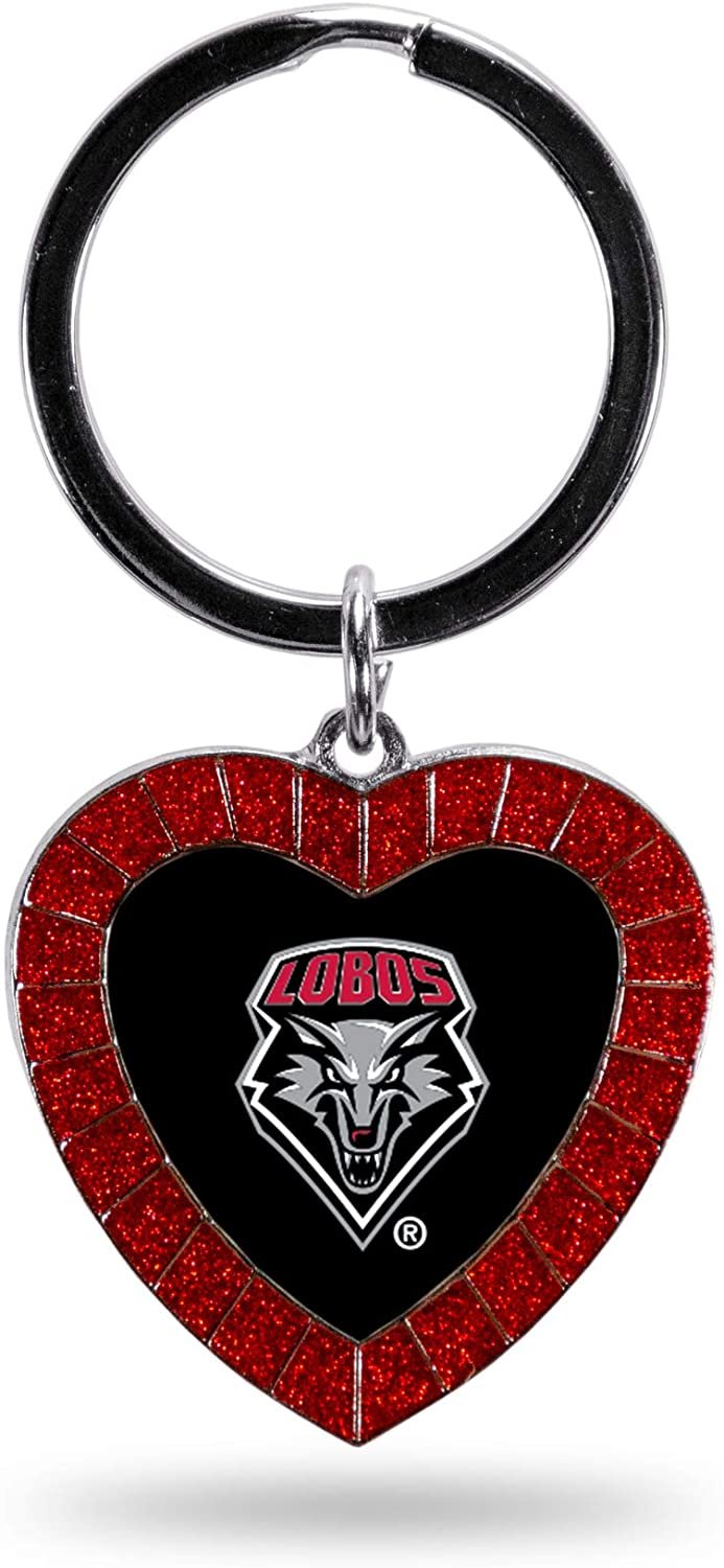 NCAA New Mexico Lobos NCAA Rhinestone Heart Colored Keychain, Red, 3-inches in length