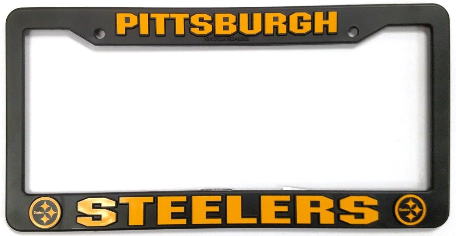 Pittsburgh Steelers License Plate Frame Tag Cover, Black Plastic, 12x6 Inch 1