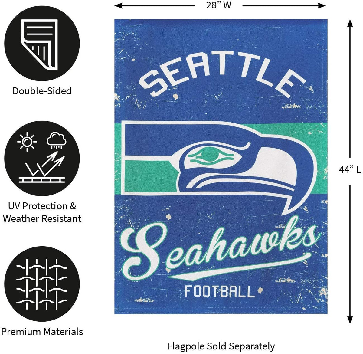 Seattle Seahawks House Banner Flag, Premium Double Sided, 28x44 Inch, Vintage Design, Linen, Indoor Outdoor 4