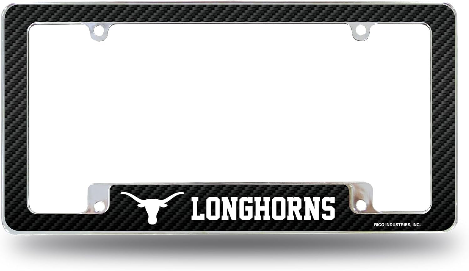 University of Texas Longhorns Metal License Plate Frame Chrome Tag Cover 12x6 Inch Carbon Fiber Design