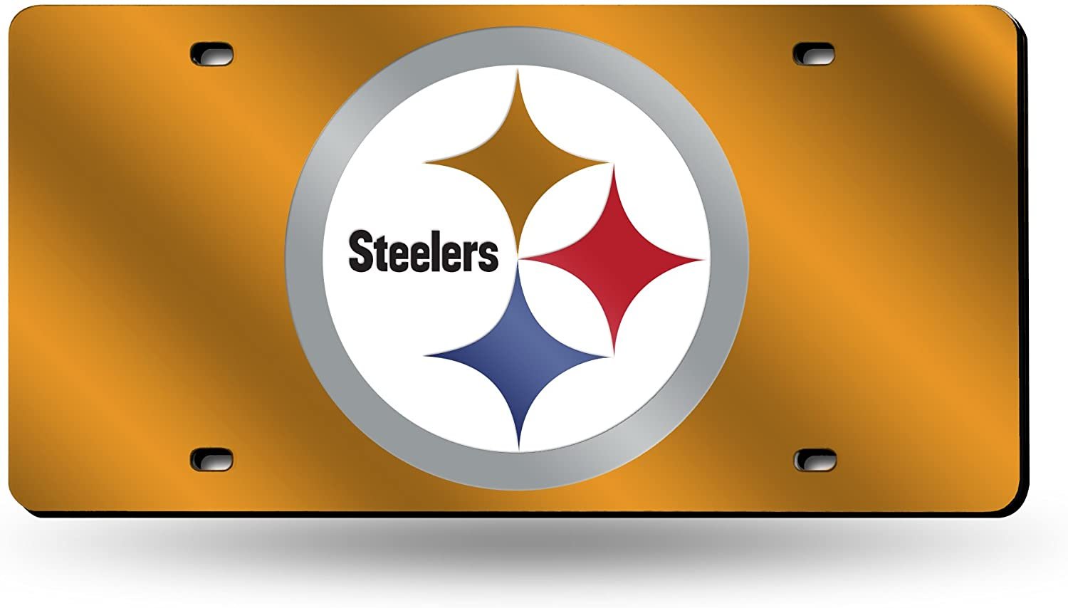 Pittsburgh Steelers Premium Laser Cut Tag License Plate, Yellow Logo, Mirrored Acrylic Inlaid, 12x6 Inch 1