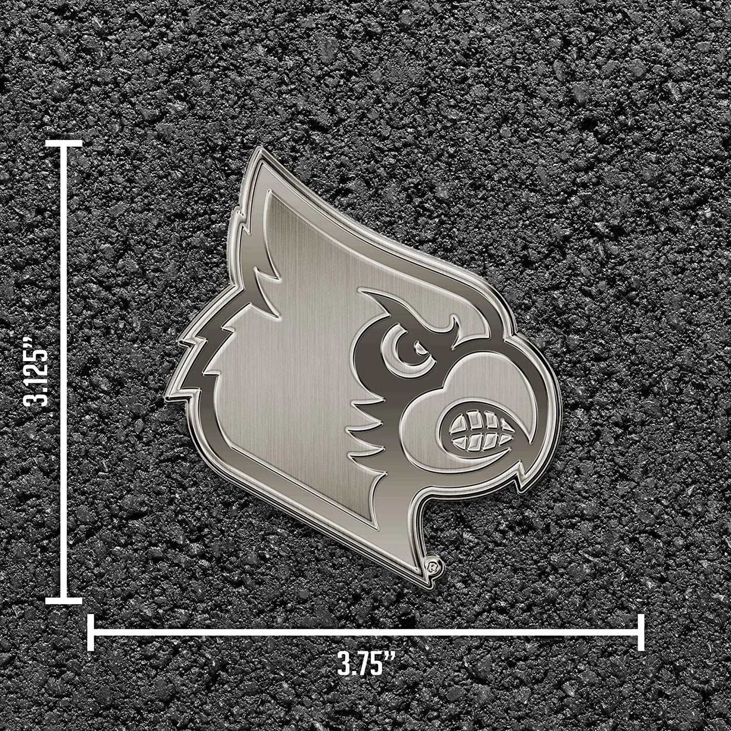 University of Louisville Cardinals Premium Solid Metal Raised Auto Emblem, Antique Nickel Finish, Shape Cut, Adhesive Backing 4