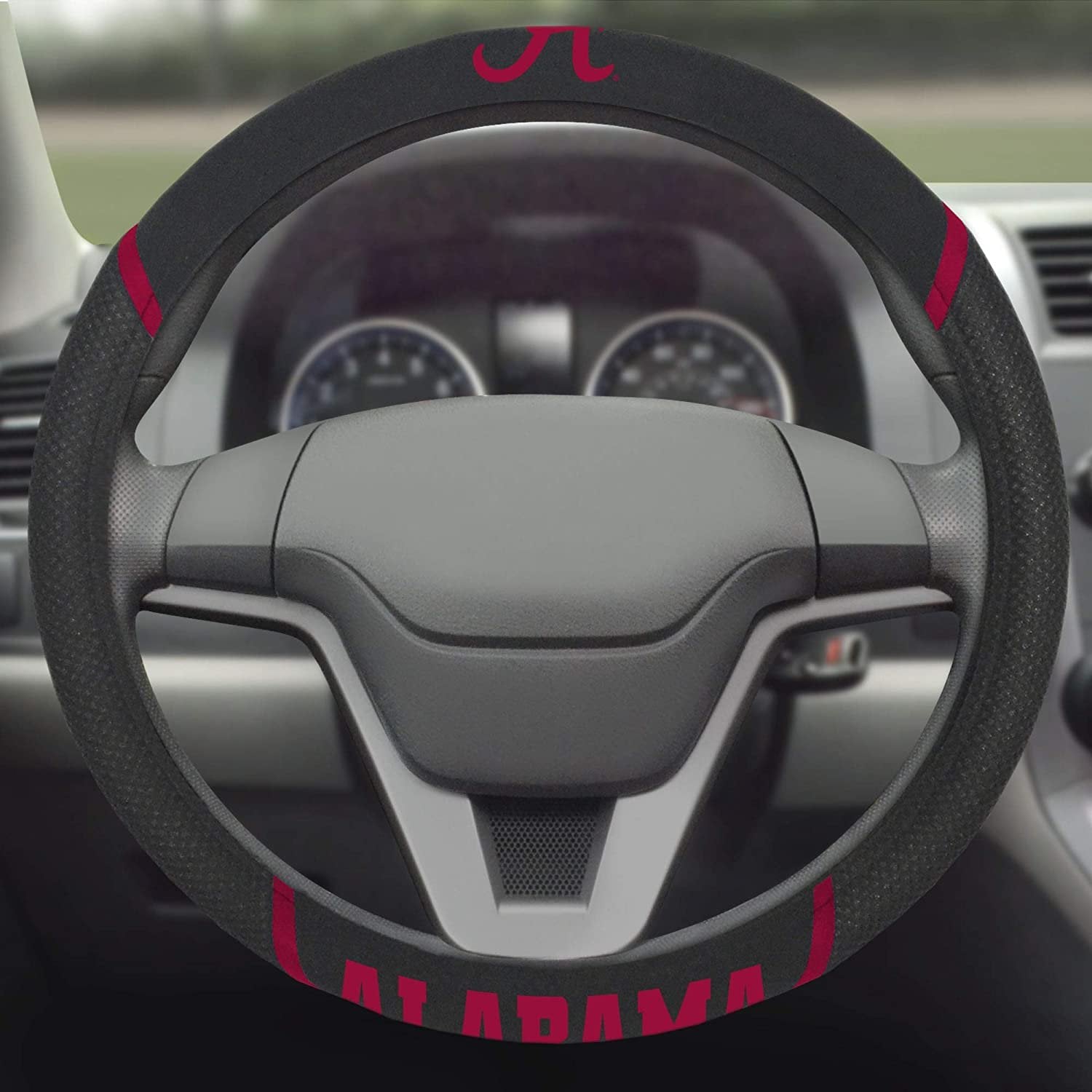 Alabama Crimson Tide Steering Wheel Cover Embroidered Black 15 Inch University of 3