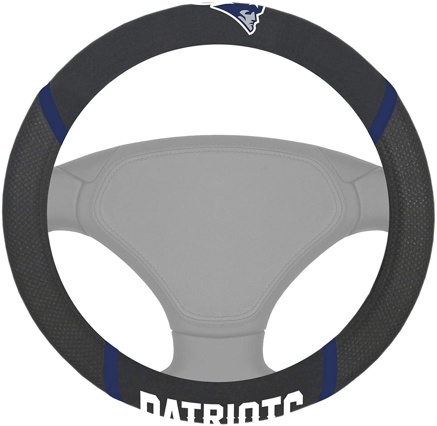 New England Patriots Premium 15 Inch Black Emroidered Steering Wheel Cover 1