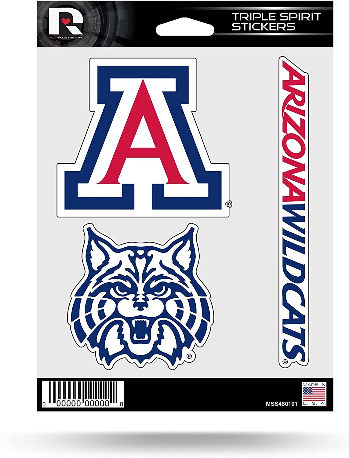 Rico Industries NCAA Arizona Wildcats Die Cut 3-Piece Triple Spirit Sticker Sheet