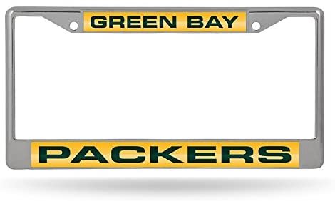 Green Bay Packers Chrome Metal License Plate Frame Tag Cover, Laser Mirrored Inserts, 12x6 Inch 1