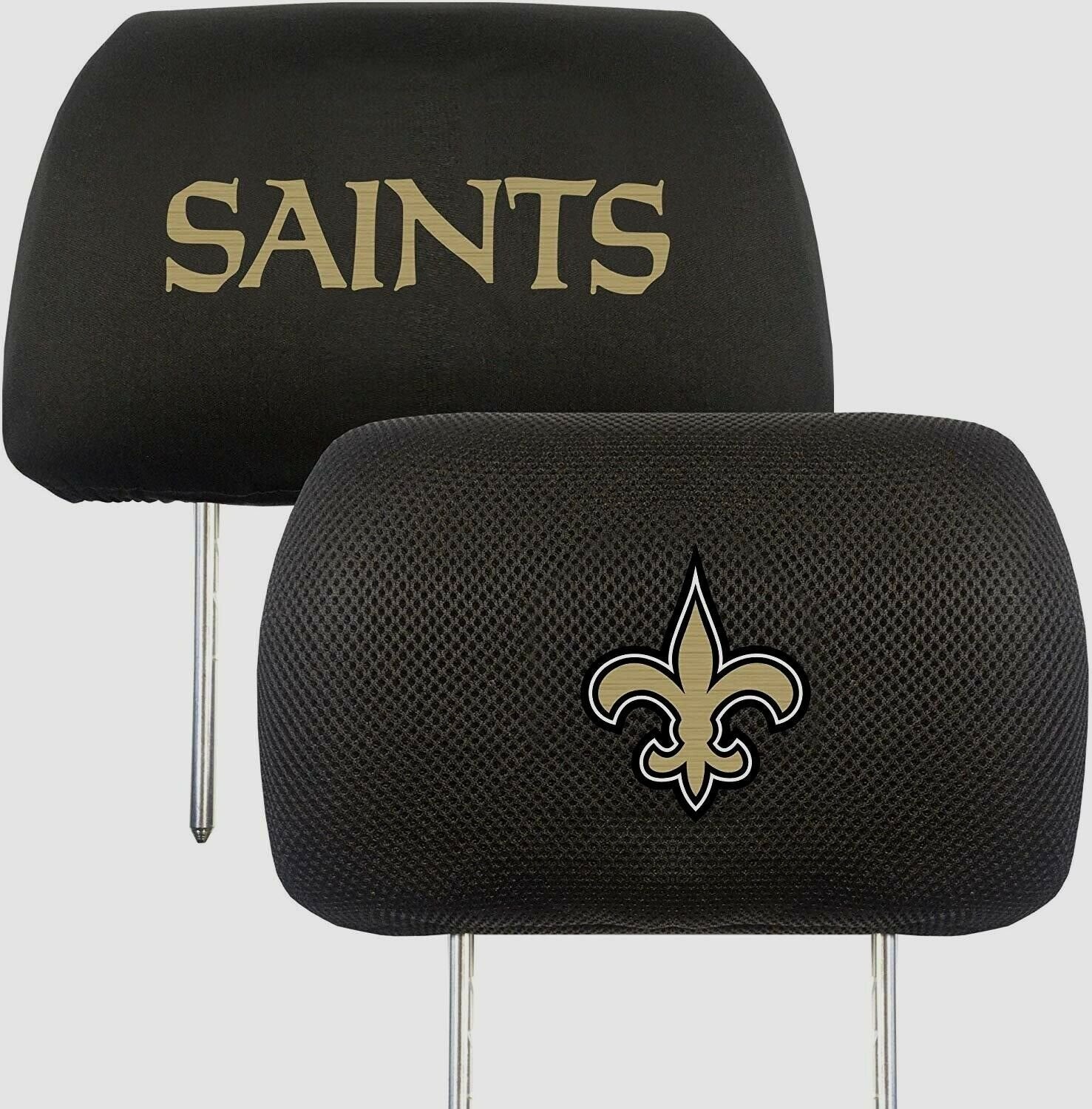 New Orleans Saints Pair of Premium Auto Head Rest Covers, Embroidered, Black Elastic, 14x10 Inch 2