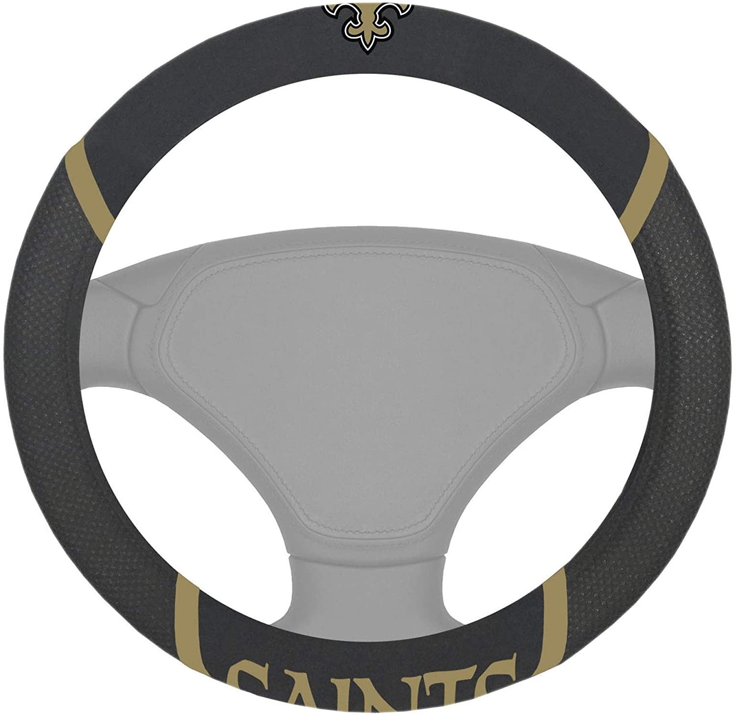 New Orleans Saints Premium 15 Inch Black Emroidered Steering Wheel Cover 1