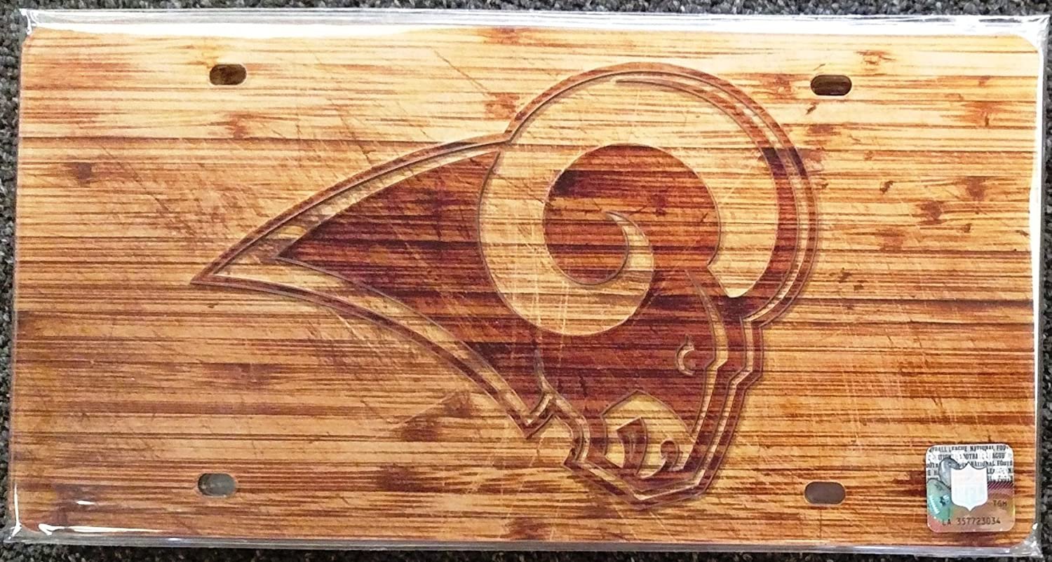 Los Angeles Rams Premium Laser Cut Tag License Plate, Woodgrain Design, Mirrored Acrylic Inlaid, 6x12 Inch 1