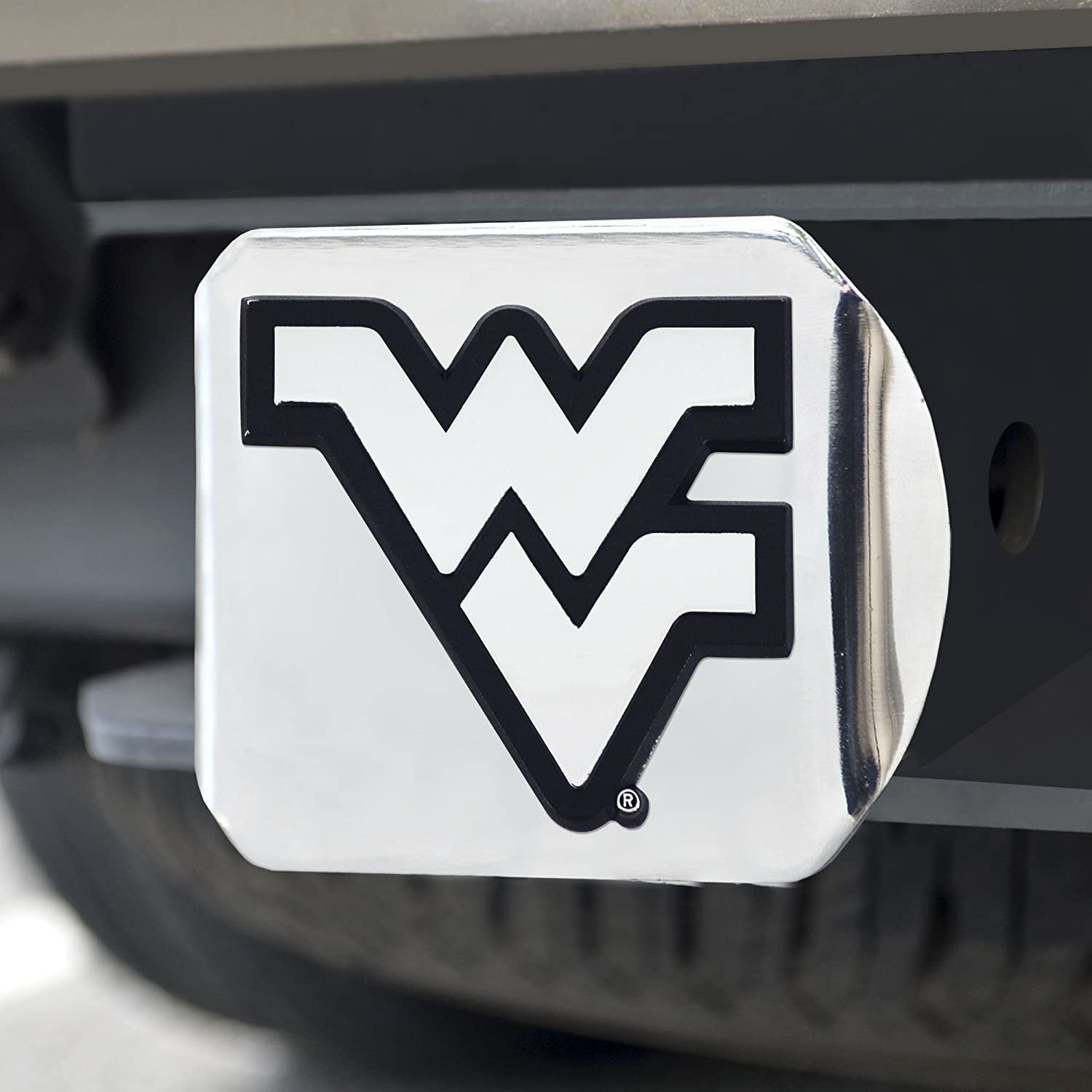 West Virginia University Mountaineers Hitch Cover Solid Metal with Raised Chrome Metal Emblem 2" Square Type III