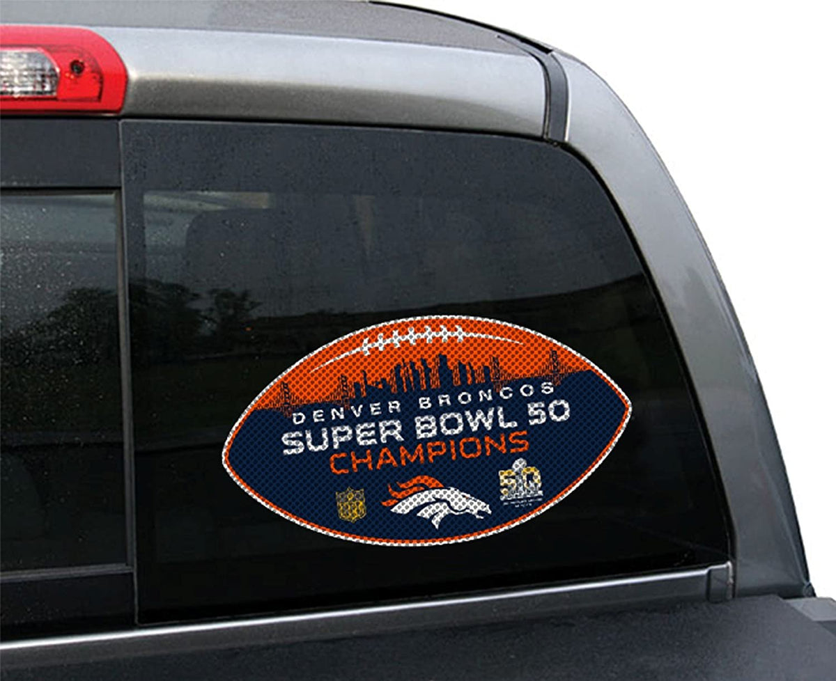 Denver Broncos Super Bowl 50 Champions 12 Inch Preforated Window Film Decal Sticker, One-Way Vision, Adhesive Backing 1