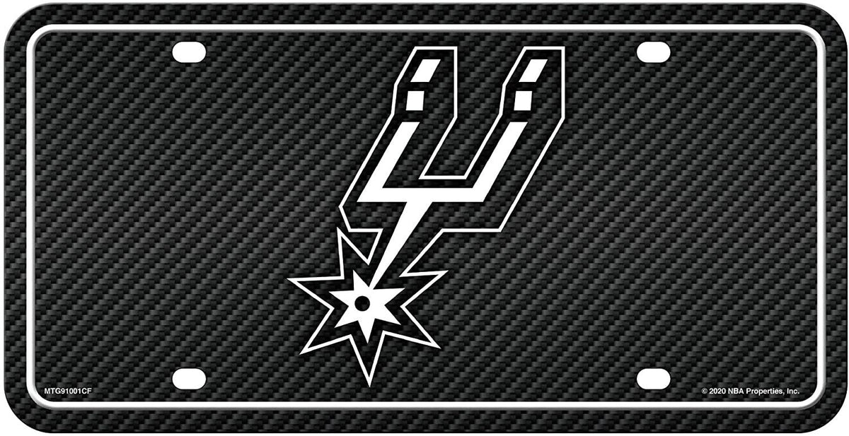 San Antonio Spurs Metal Auto Tag License Plate, Carbon Fiber Design, 6x12 Inch