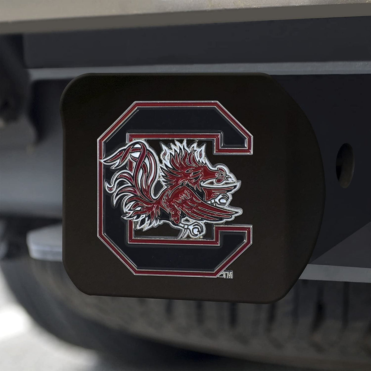 South Carolina Gamecocks Solid Metal Black Hitch Cover with Color Metal Emblem 2 Inch Square Type III University of