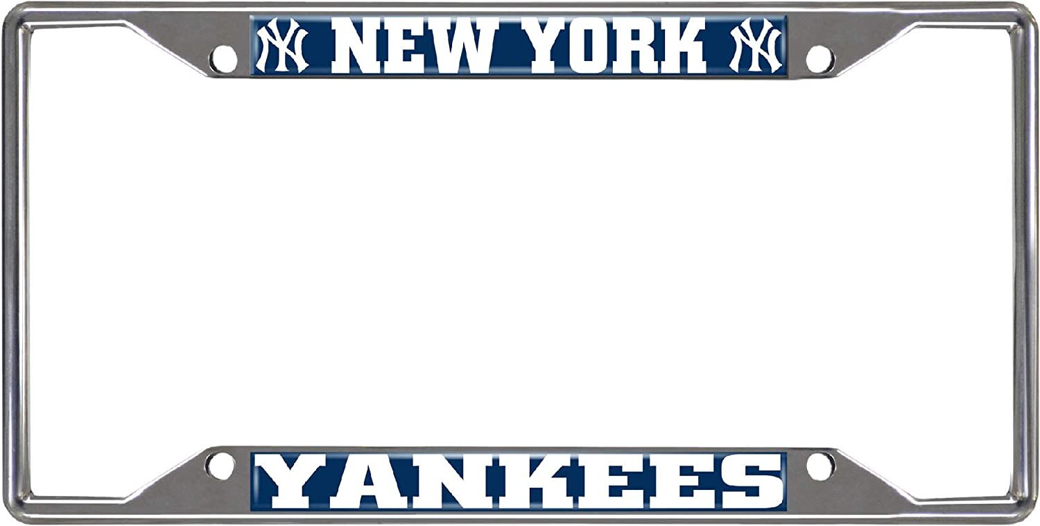 New York Yankees Metal License Plate Frame Tag Cover Chrome 6x12 Inch 1
