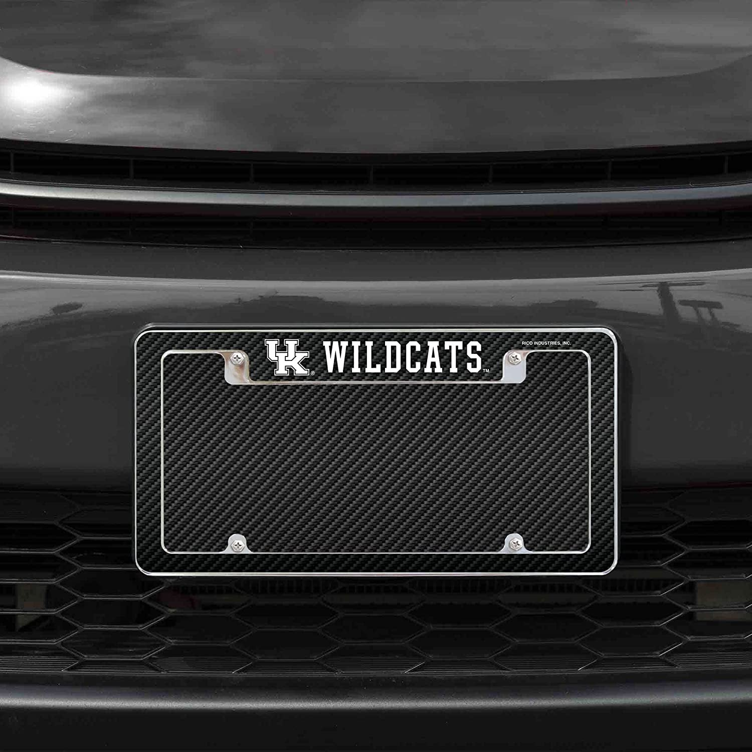 University of Kentucky Wildcats Metal License Plate Frame Chrome Tag Cover Carbon Fiber Design 6x12 Inch 2