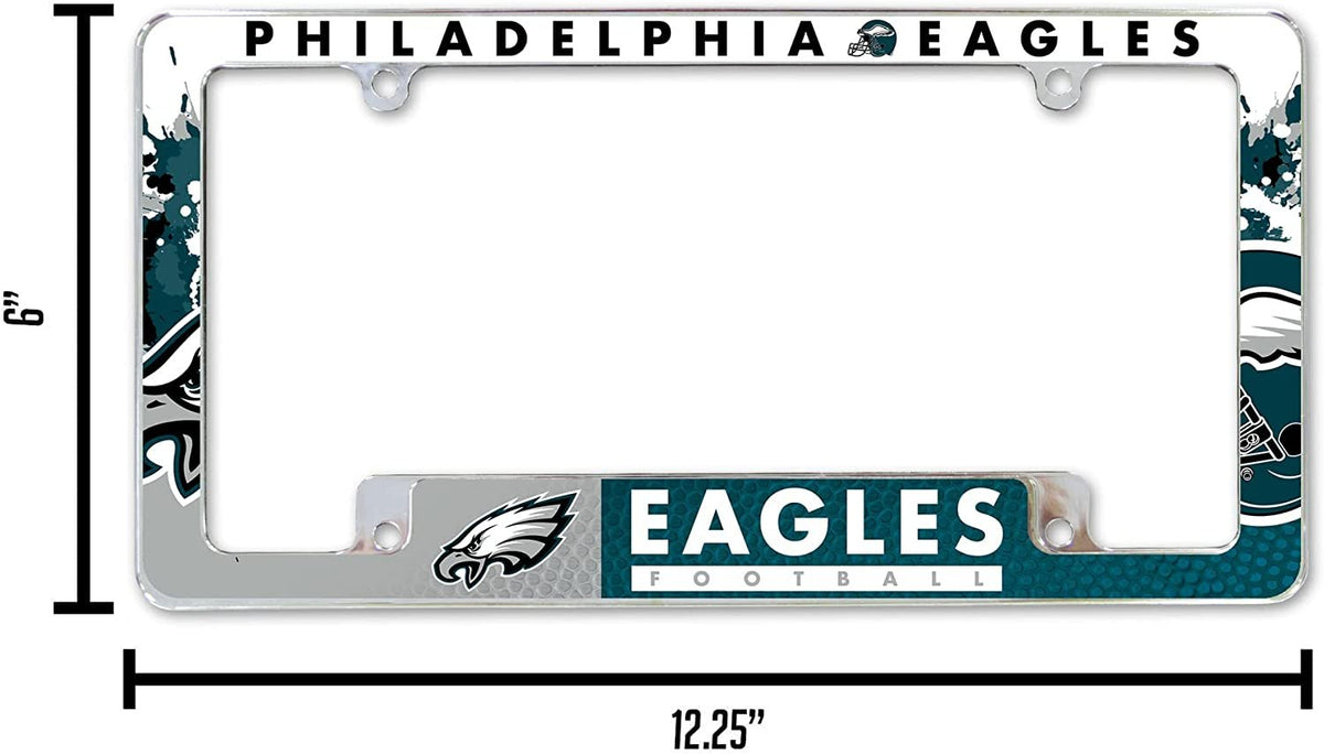 Philadelphia Eagles Metal License Plate Frame Chrome Tag Cover All Over Design 6x12 Inch 3