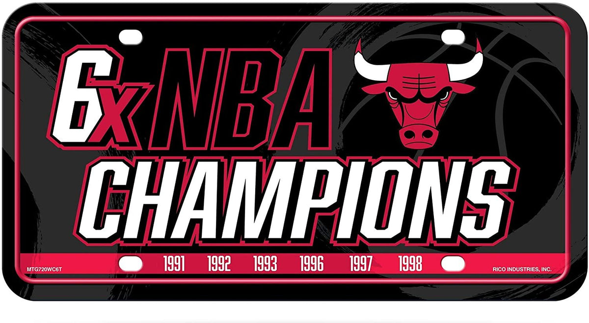 Chicago Bulls Metal Auto Tag License Plate, 6-Time Champions, 6x12 Inch 1