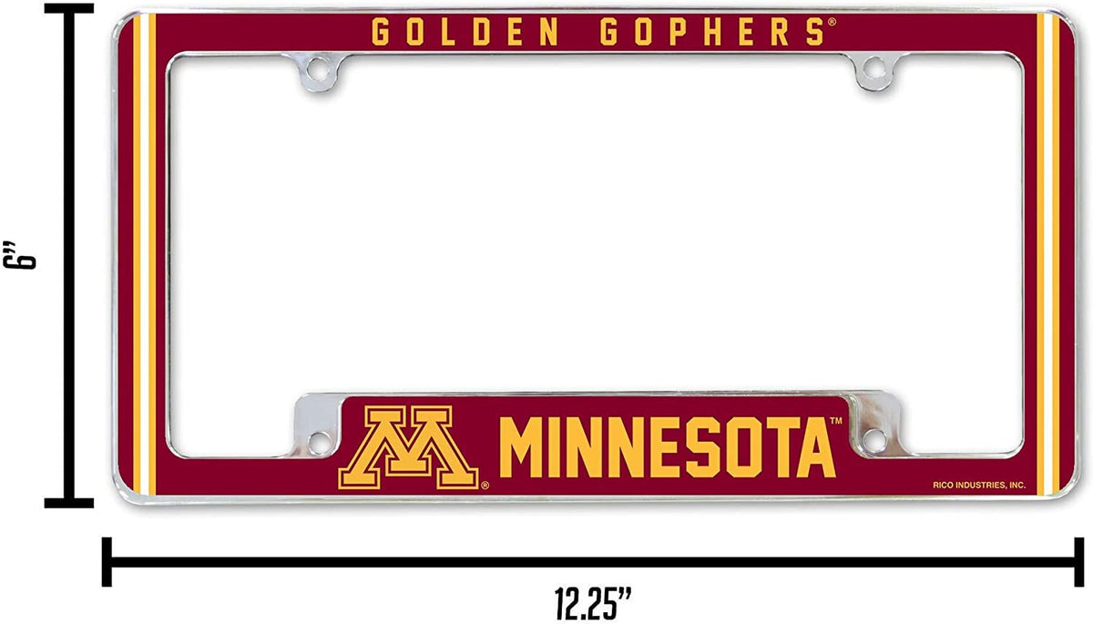 University of Minnesota Golden Gophers Metal License Plate Frame Chrome Tag Cover Alternate Design 6x12 Inch 4