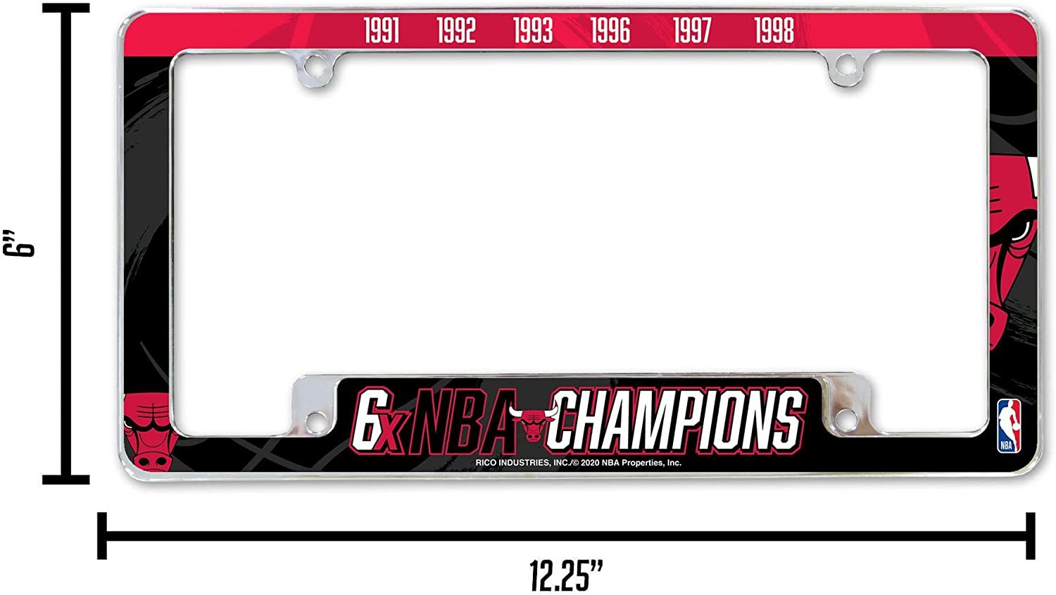 Chicago Bulls 6-Time Champions Metal License Plate Frame Chrome Tag Cover 6x12 Inch 5